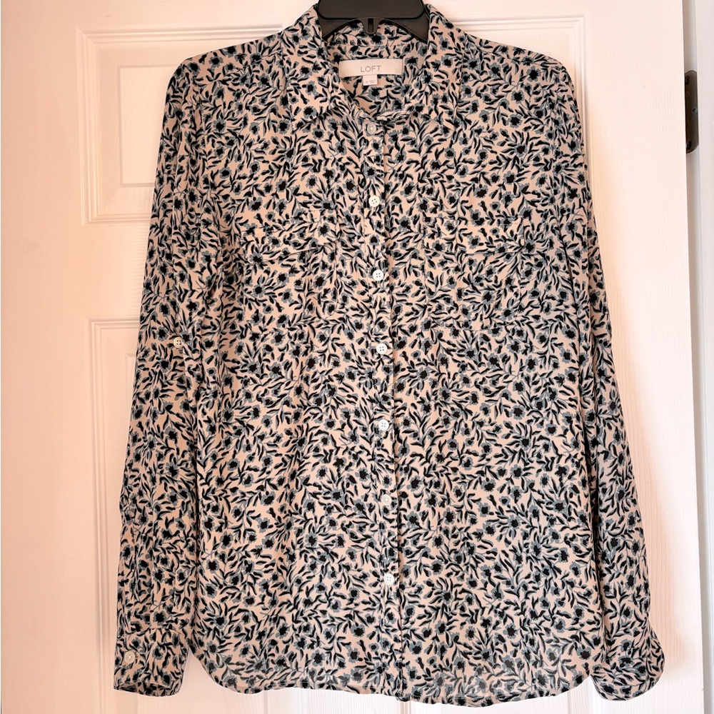 Loft Flower Pattern Button Up Blouse
